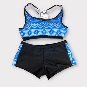 NWT Wenly Zeng Two Piece Racerback Top Boyshort Bottom Swimsuit, M (US Size 6)